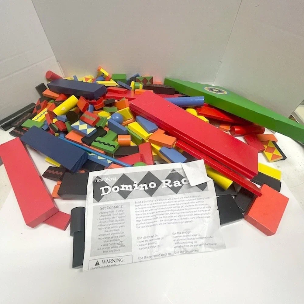 Vintage HearthSong Classic Wooden Domino Race Set Building Blocks Solid Wood